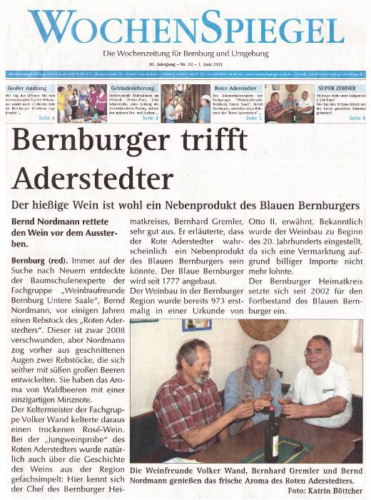 Pressebeitrag Wochenspiegel 'Bernburger trifft Aderstedter'